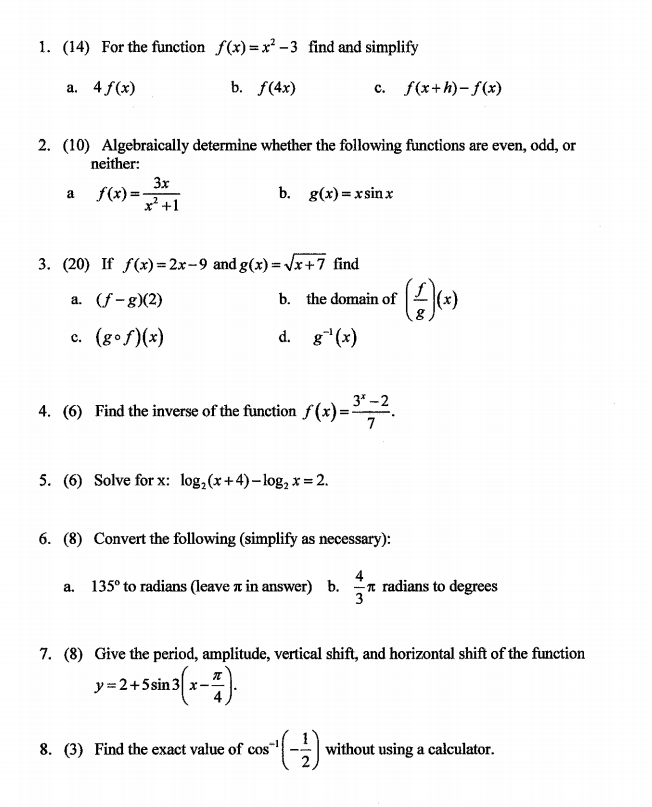 1 14 For The Function F X X2 3 Find And Chegg Com