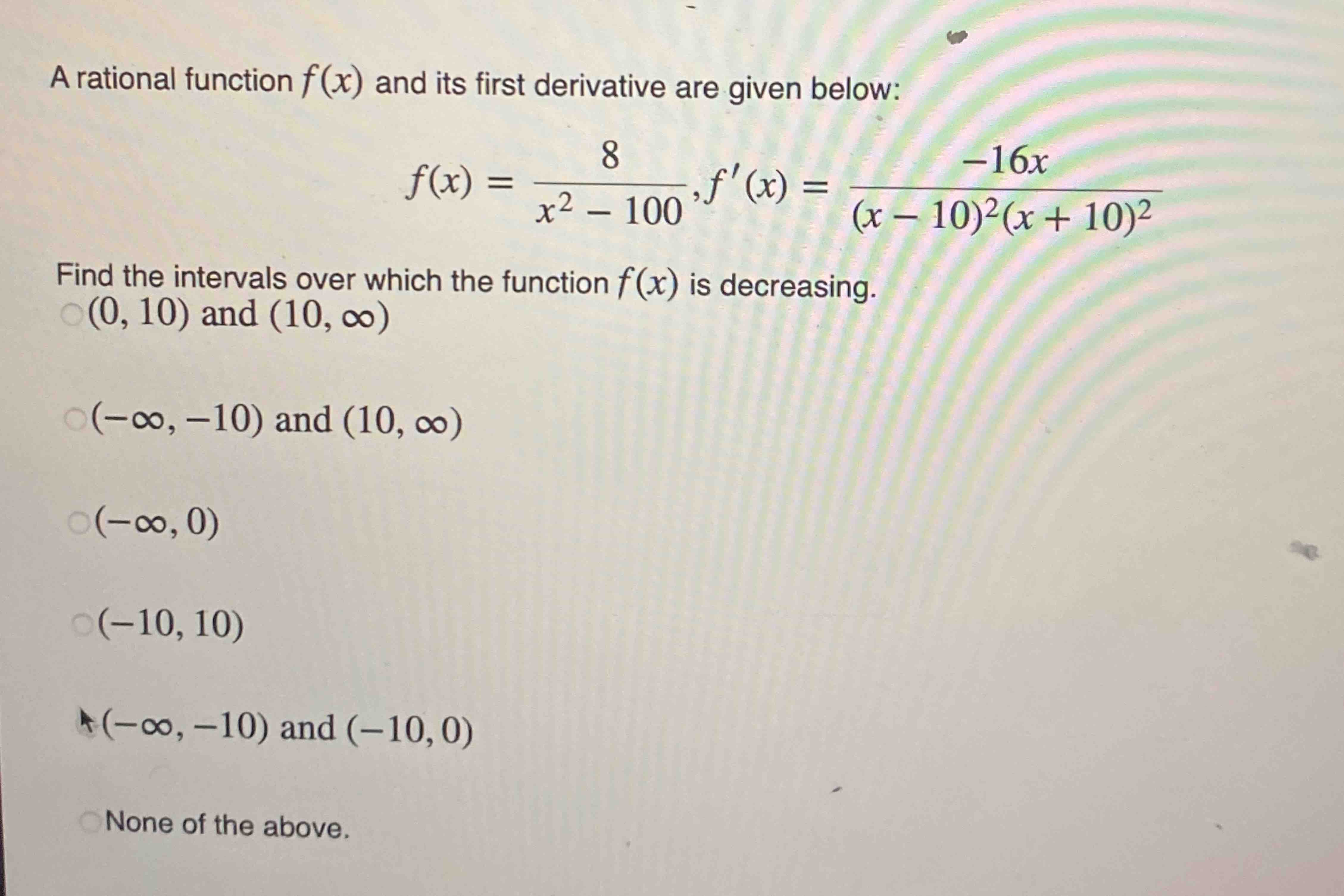 Solved A rational function f(x) ﻿and its first derivative | Chegg.com