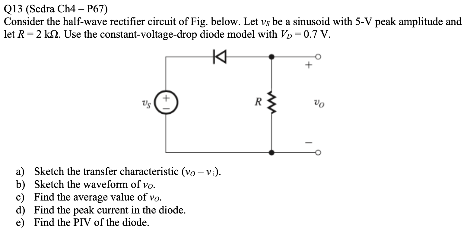 Solved Consider the halfwave rectifier circuit of ﻿Fig.