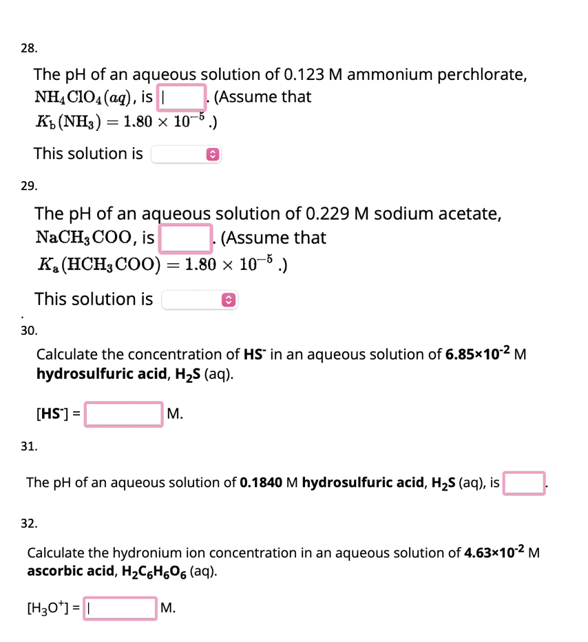 Solved The Ph Of An Aqueous Solution Of M Ammonium Chegg Com