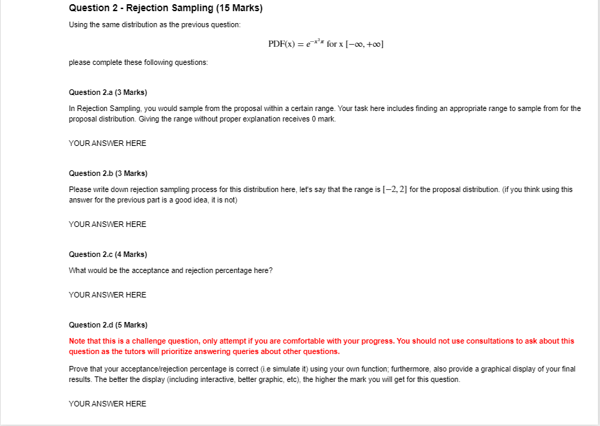 Question 2 - Rejection Sampling (15 Marks) Using the | Chegg.com