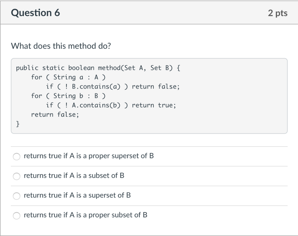 method not found: 'boolean castle Images High... Solved Question6 2 pts What does this method do? public | Chegg.com