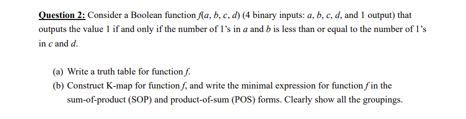 Solved Question 2: Consider A Boolean Function F(a,b,c,d) (4 | Chegg.com