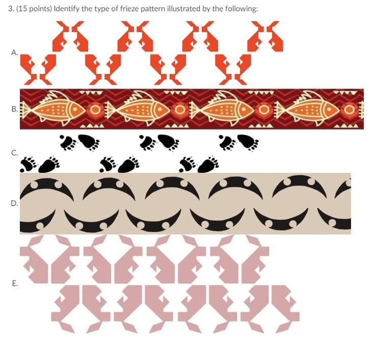 Solved 3. (15 points) Identify the type of frieze pattern | Chegg.com