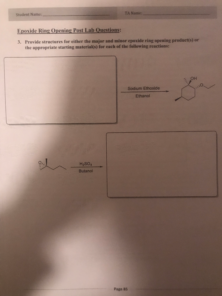 Solved Student Name: TA Name: Epoxide Ring Opening Post Lab | Chegg.com