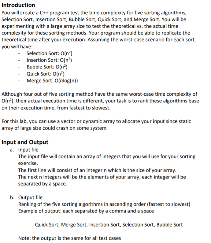 Solved Introduction You will create a C++ program test the | Chegg.com image.