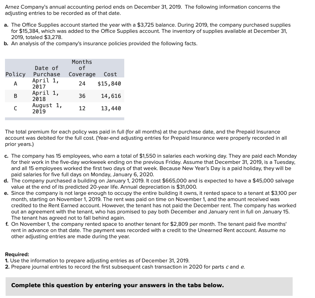 Solved Arnez Company's annual accounting period ends on