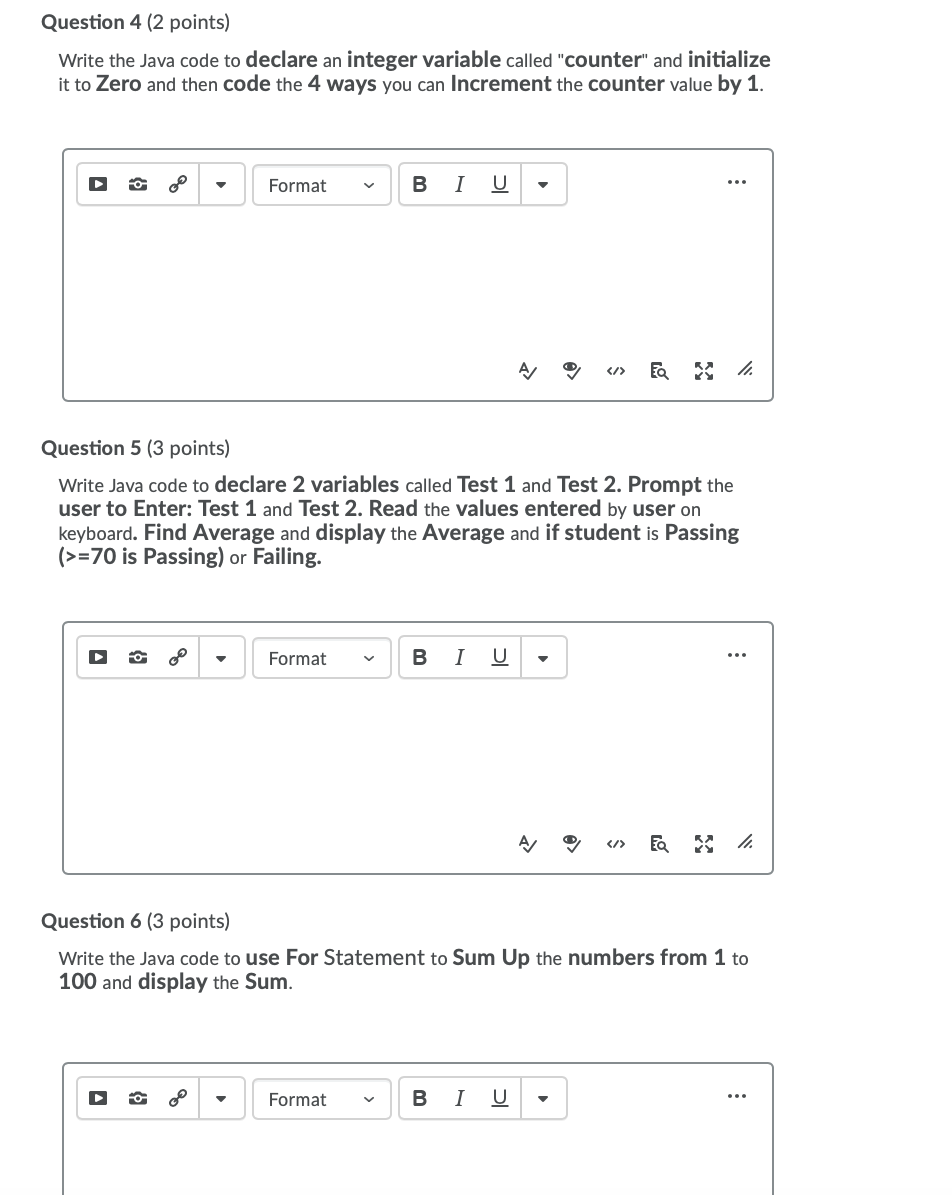 Solved Question 4 (2 points) Write the Java code to declare | Chegg.com
