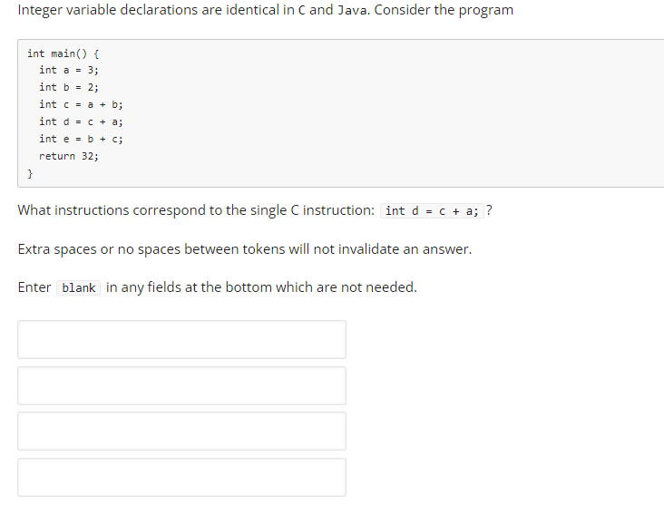 Solved int d=c+a; | Chegg.com