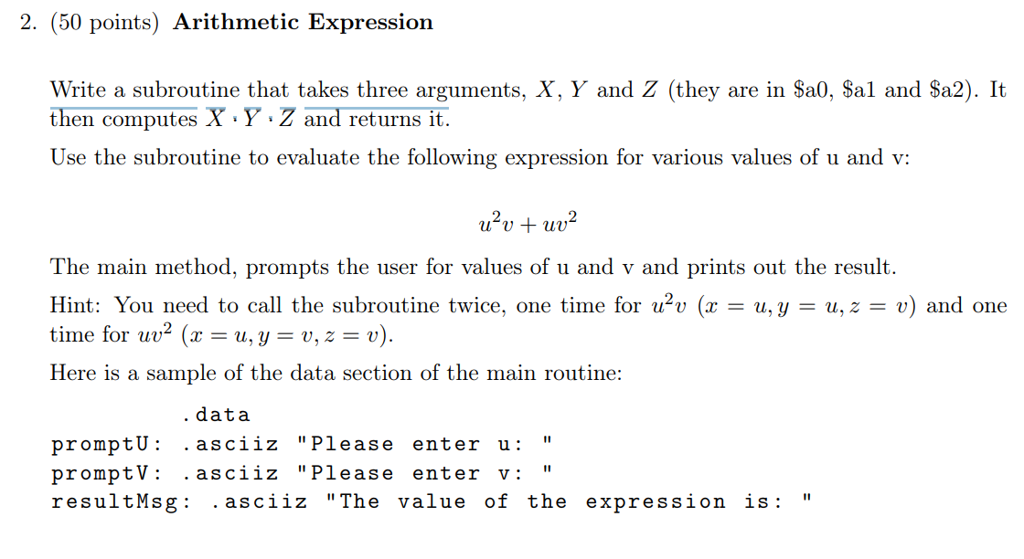 Solved 2. (50 points) Arithmetic Expression Write a | Chegg.com