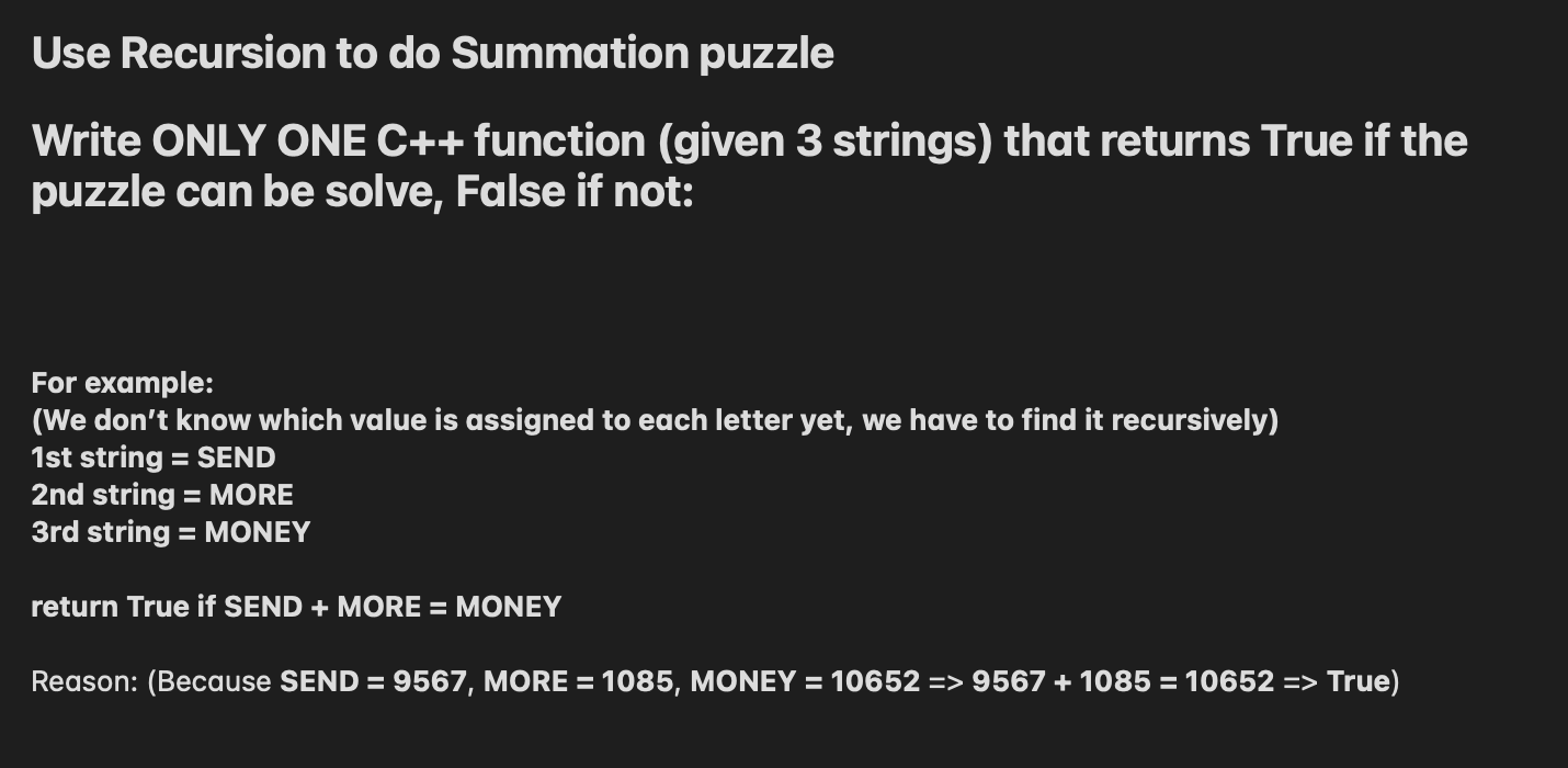 Solved Use Recursion to do Summation puzzle Write ONLY ONE | Chegg.com