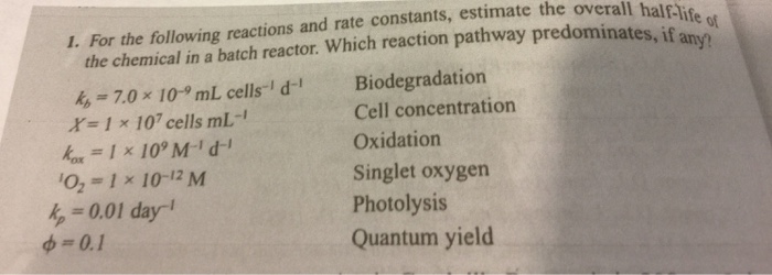Solved L. For the following reactions and rate constants, | Chegg.com