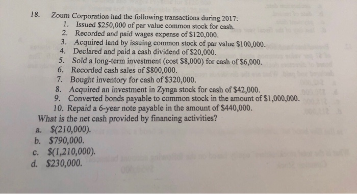 Solved 18. Zoum Corporation had the following transactions | Chegg.com