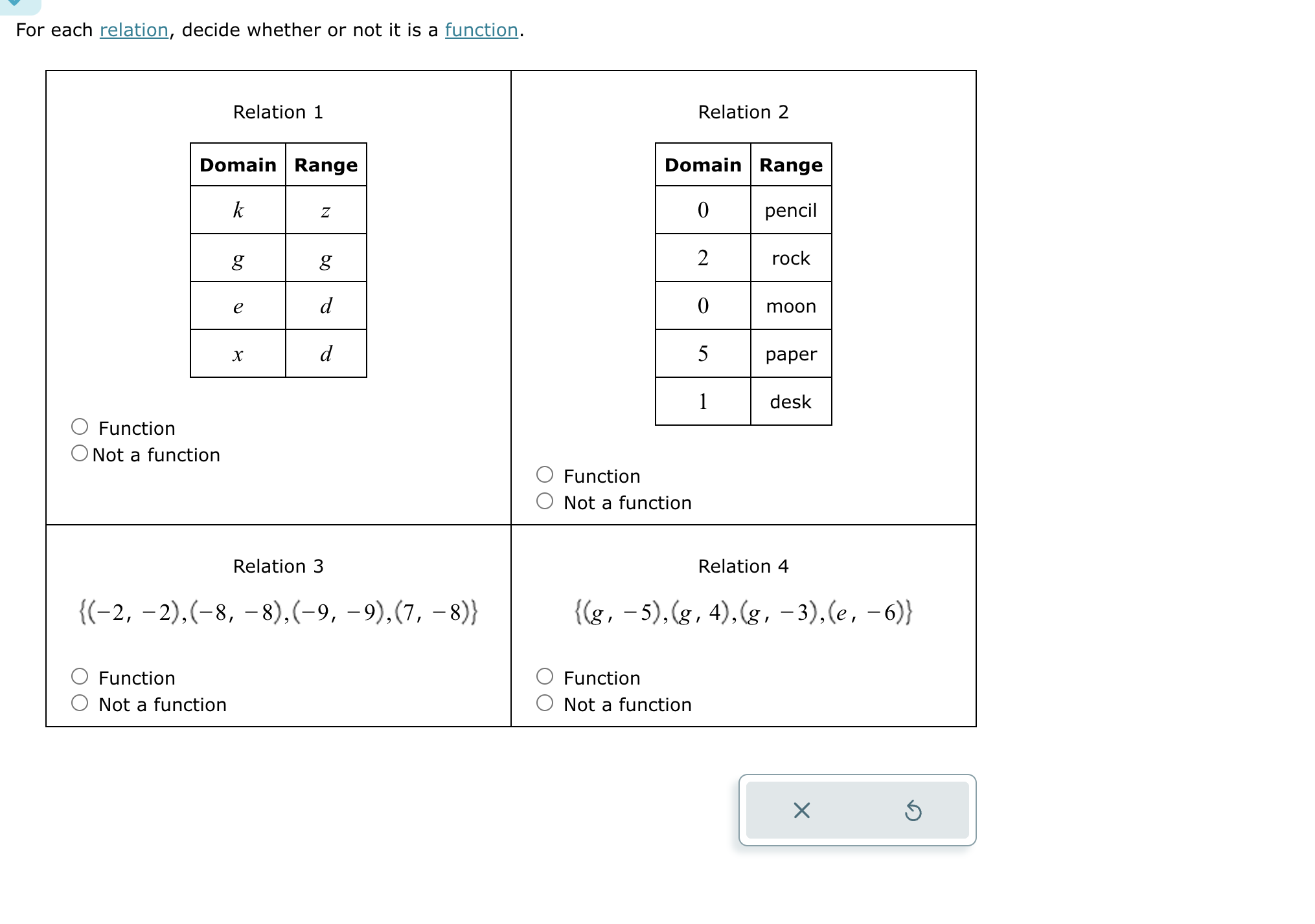 Solved For each relation, decide whether or not it is a | Chegg.com