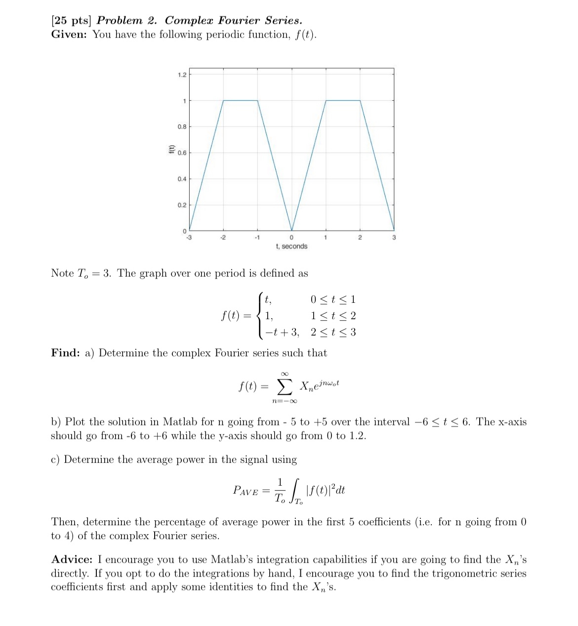 Solved [25 Pts] ﻿Problem 2. ﻿Complex Fourier Series.Given: | Chegg.com