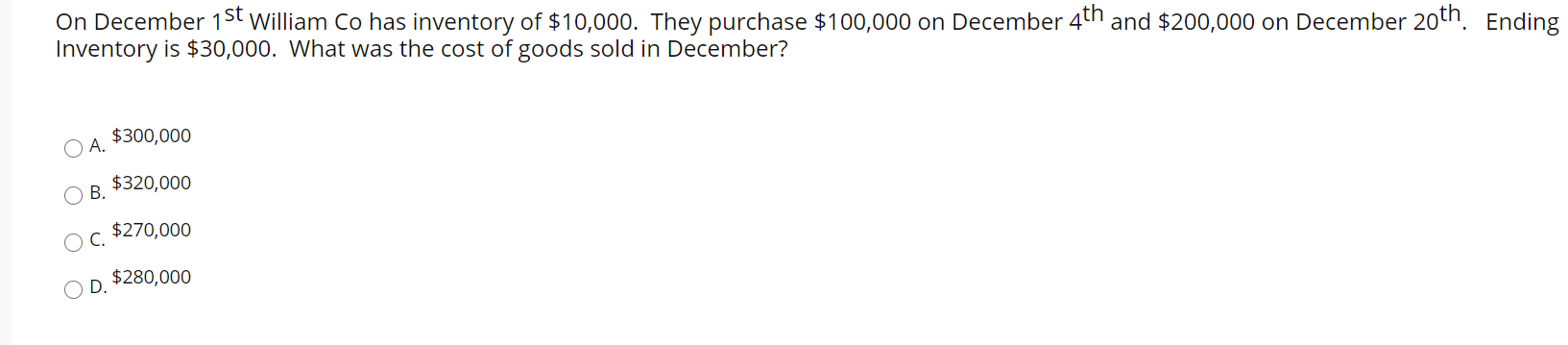 Solved On December 1st William Co has inventory of $10,000. | Chegg.com