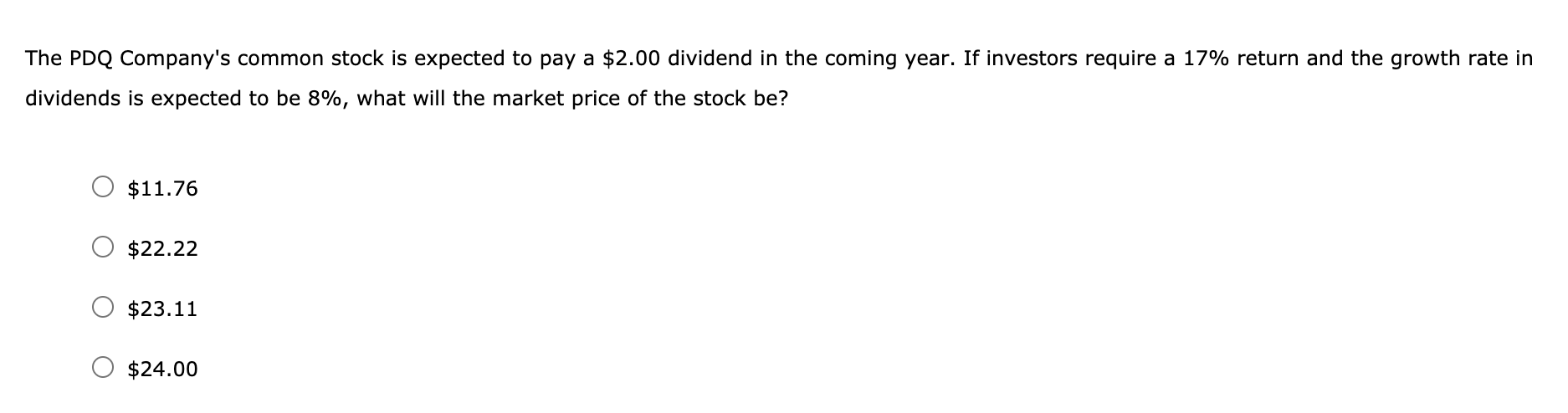 Solved The PDQ Company's common stock is expected to pay a | Chegg.com