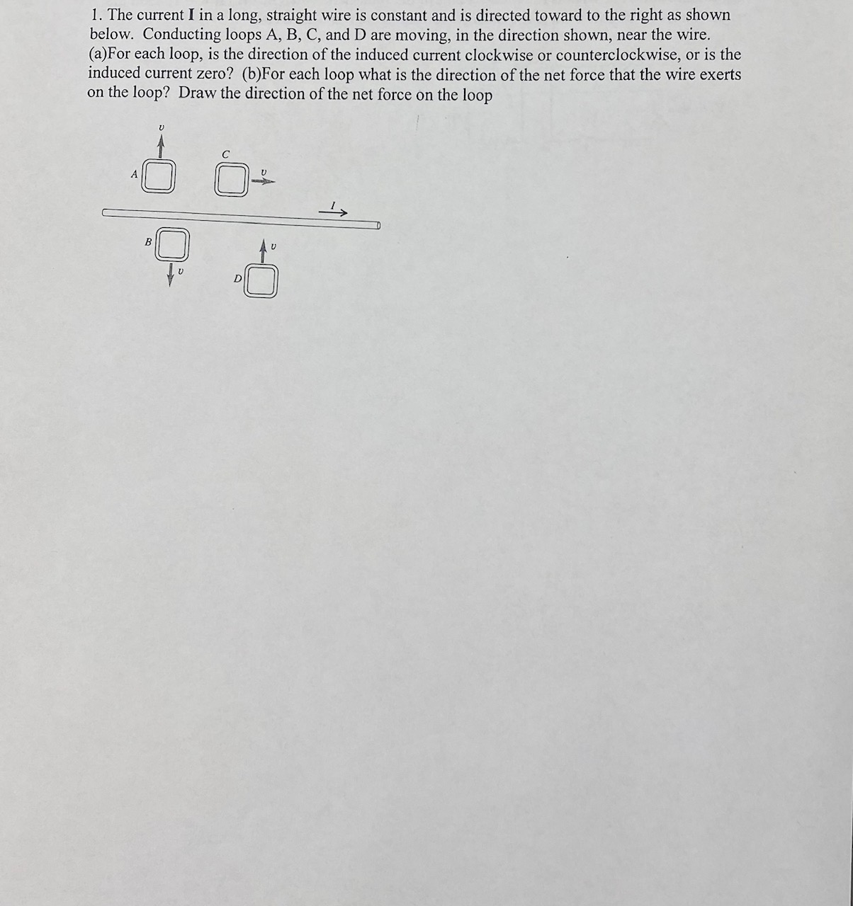 Solved 1. The current I in a long, straight wire is constant | Chegg.com