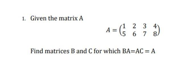Solved 1. Given the matrix A A A=) 1 2 3 4 5 6 6 7 8 Find | Chegg.com