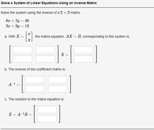 2.7 1 using an inverse matrix to solve a system of equations