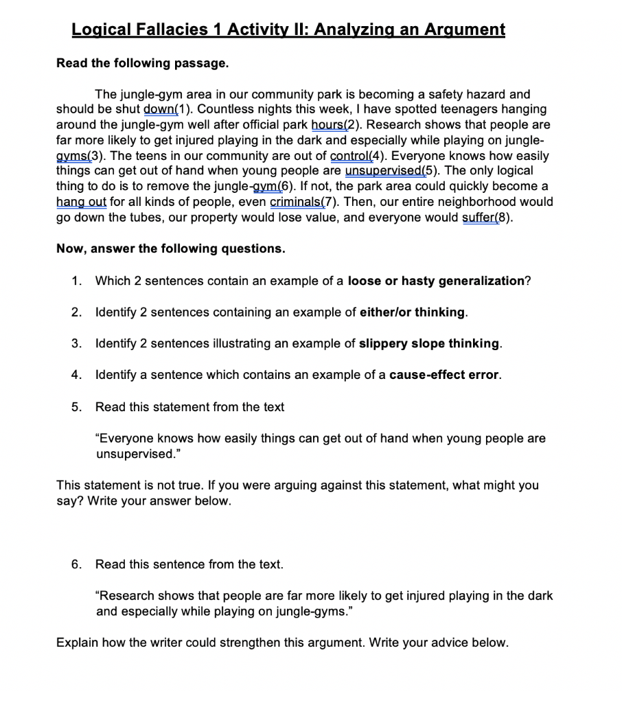 Logical Fallacies 1 Activity Ii Analyzing An Chegg Com