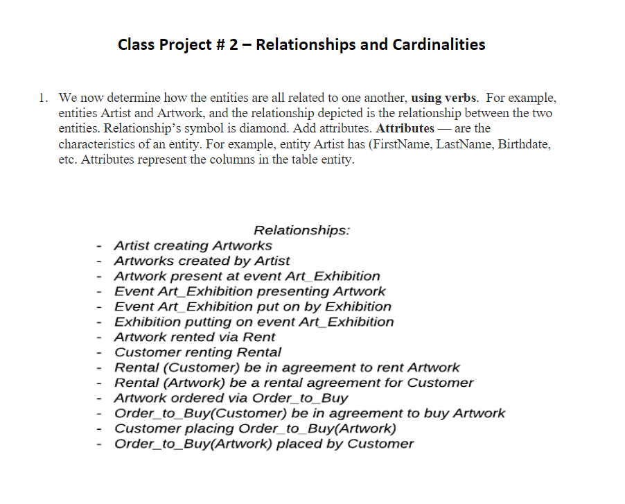 Solved Class Project \# 2 - Relationships and Cardinalities | Chegg.com
