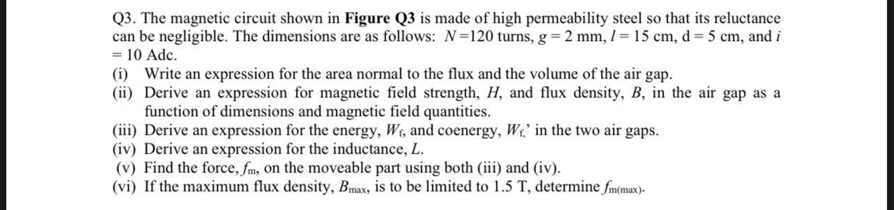 Solved Q3. The magnetic circuit shown in Figure Q3 is made | Chegg.com