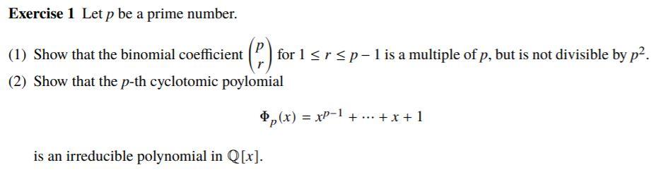 Solved Exercise 1 Let p be a prime number. (1) Show that the | Chegg.com