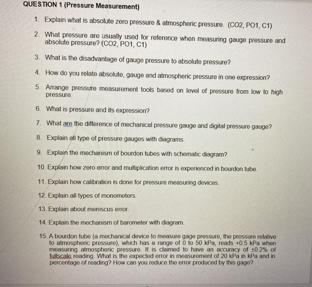 Solved 1. Explain what is absolute zero pressure \&