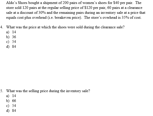 Bærbar specificere pålægge Aldo's Shoes bought a shipment of 200 pairs of | Chegg.com
