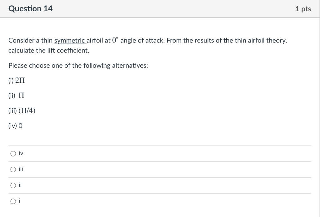 Solved Question 14 1 Pts Consider A Thin Symmetric Airfoil | Chegg.com