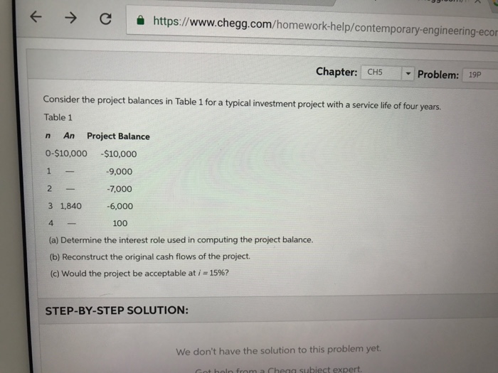 Solved Consider the project balances in Table 1 for a | Chegg.com