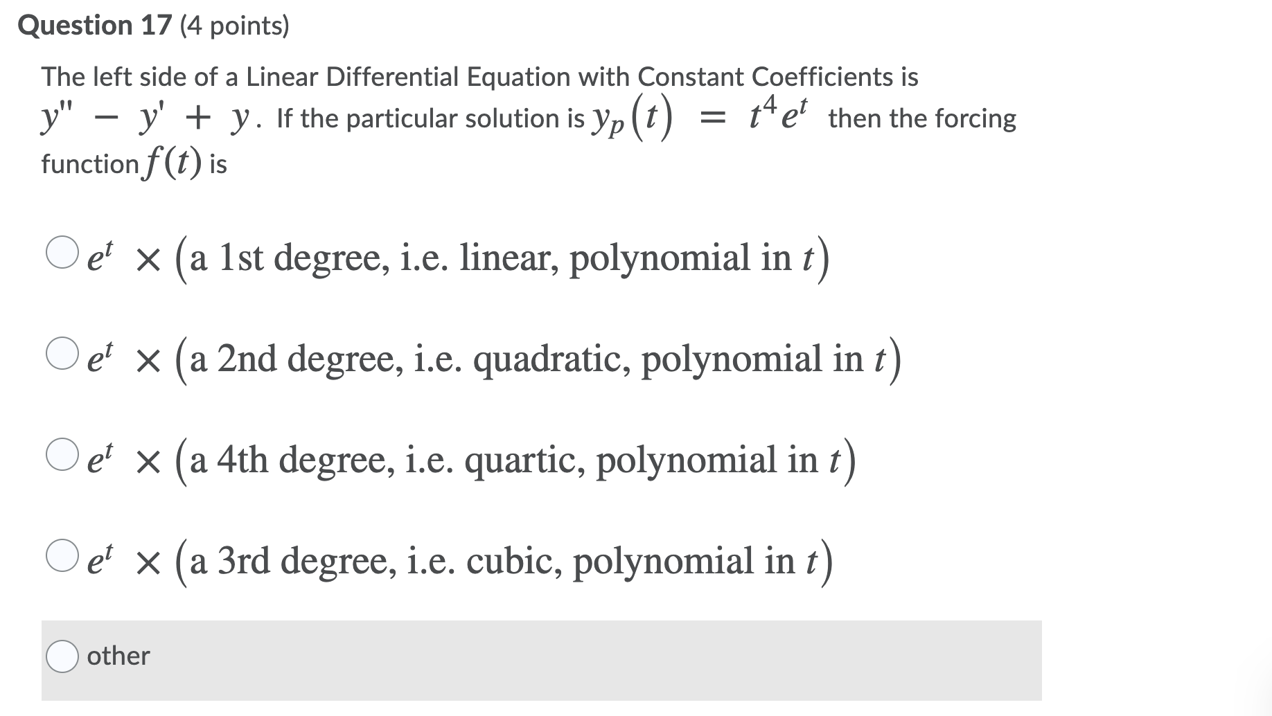 Solved Question 16 (4 points) A Linear Differential Equation | Chegg.com