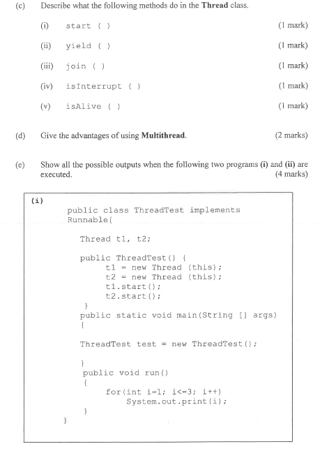 Solved (c) Describe what the following methods do in the | Chegg.com