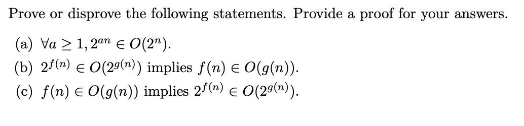 Solved Prove or disprove the following statements. Provide a | Chegg.com