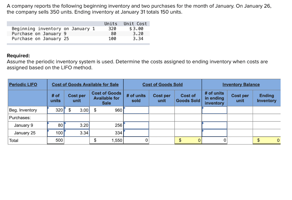 Solved A company reports the following beginning inventory | Chegg.com