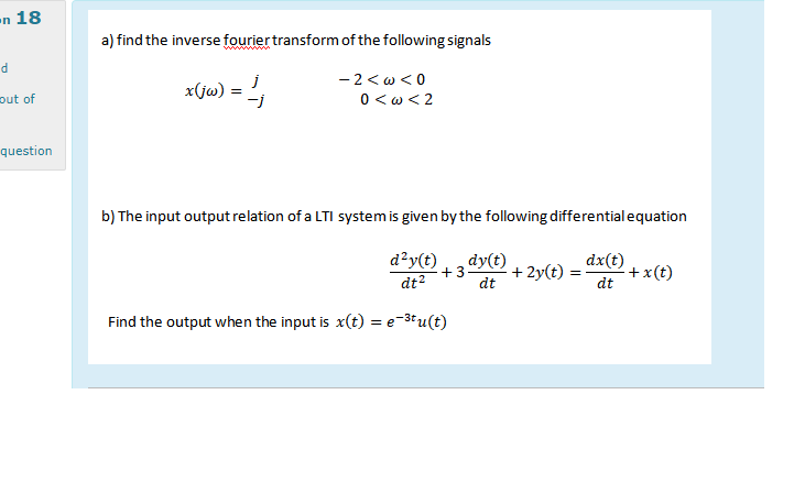 Solved -n 18 A) Find The Inverse Fourier Transform Of The | Chegg.com