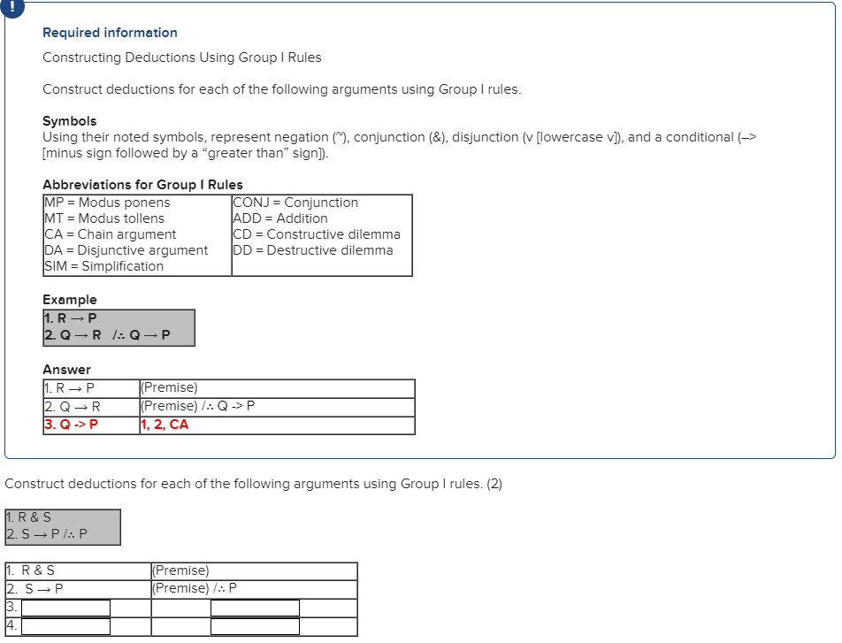 Required information Constructing Deductions Using