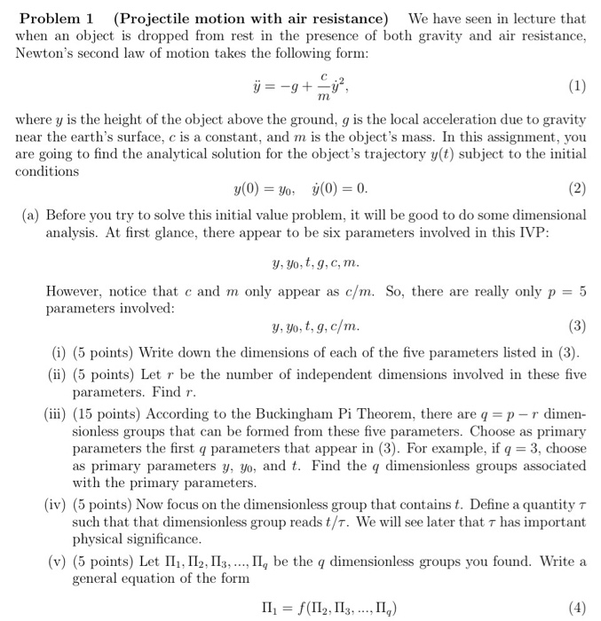 Solved Problem 1 (Projectile motion with air resistance) We | Chegg.com