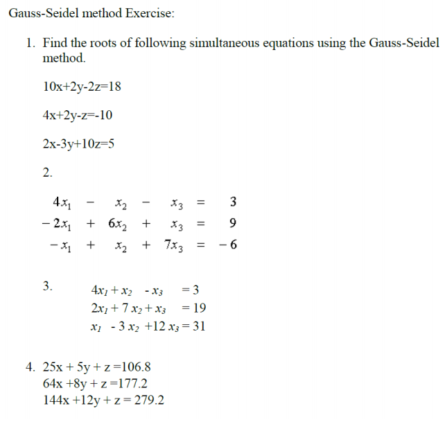 Solved Gauss-Seidel Method Exercise: 1. Find The Roots Of | Chegg.com