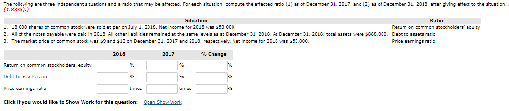 Solved The following are three independent situations and a | Chegg.com