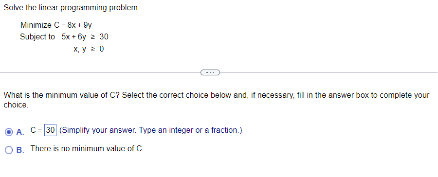 Solved Solve the linear programming problem. Minimize | Chegg.com