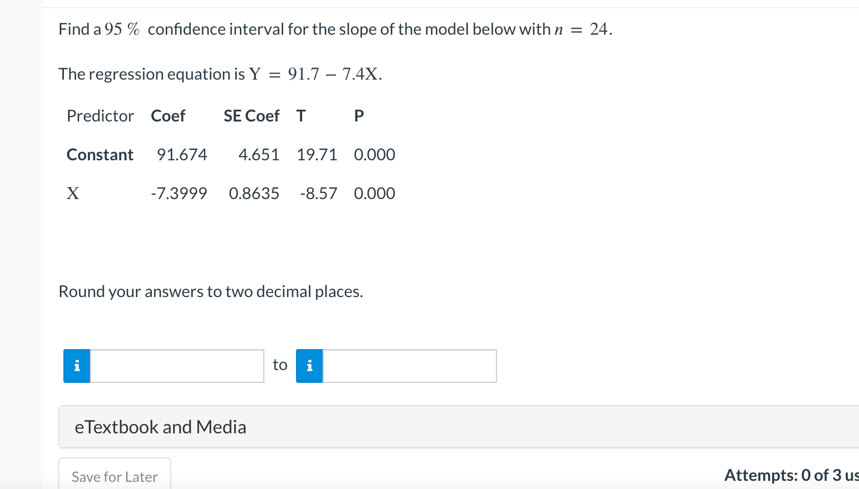 Solved Find a 95% confidence interval for the slope of the | Chegg.com