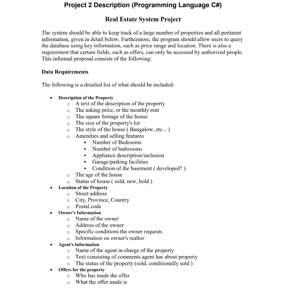 Project Details Programming Example Project 2 Description Programming Language C#) eal | Chegg.com