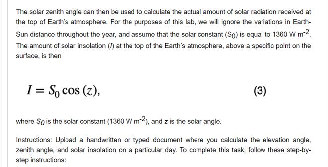 Solved The solar zenith angle can then be used to calculate | Chegg.com
