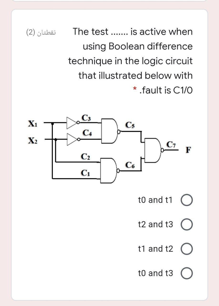Solved نقطتان (2) The test ....... is active when using | Chegg.com
