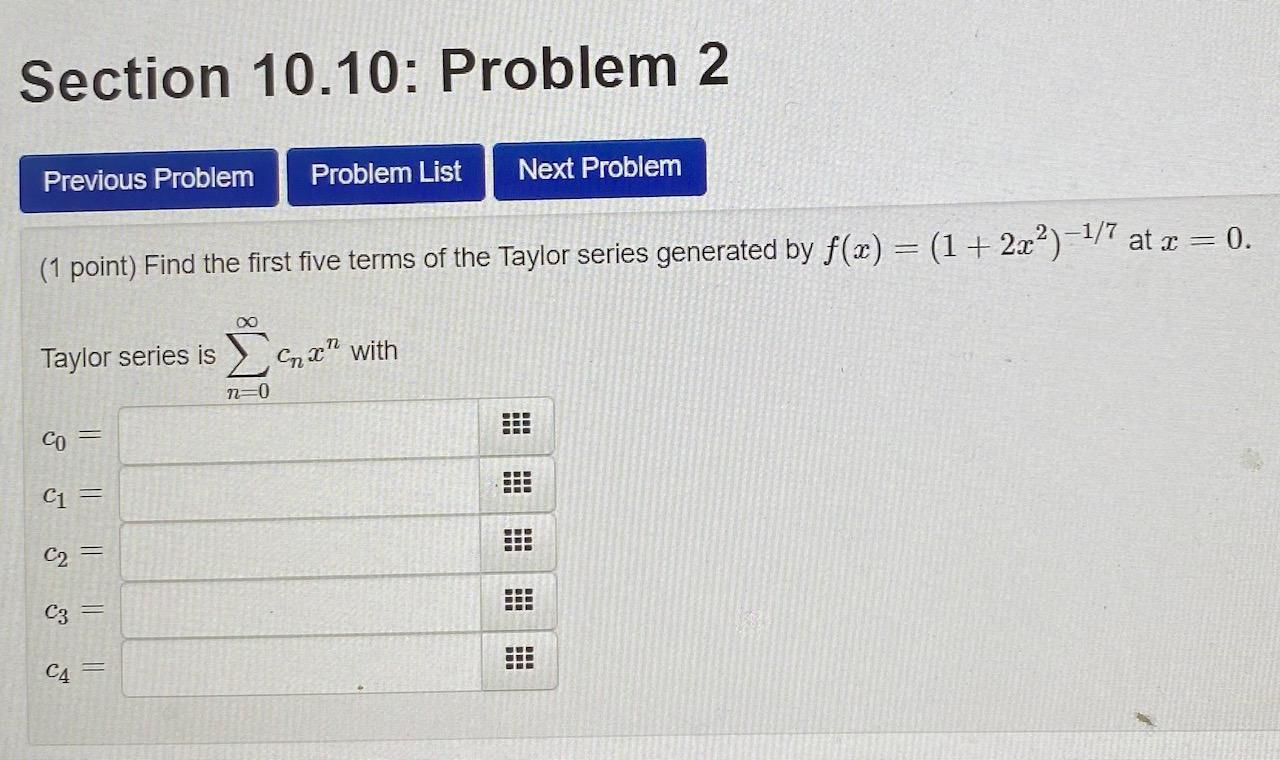 Solved Section 10.10: Problem 2 Previous Problem Problem | Chegg.com