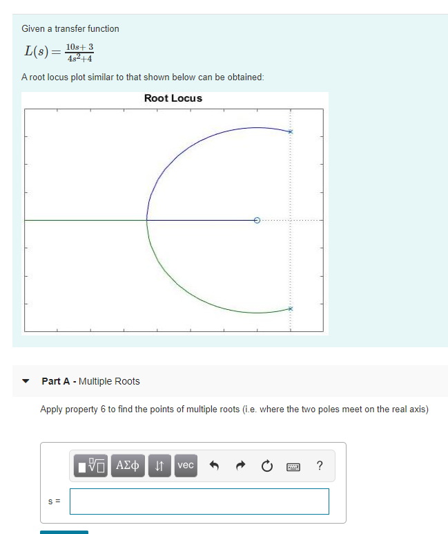Solved Given a transfer function 4$2+4 A root locus plot | Chegg.com