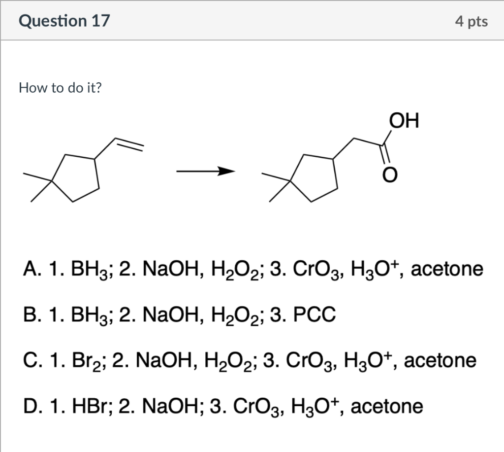 Solved Question 17 4 Pts How To Do It Oh A 1 Bh3 2