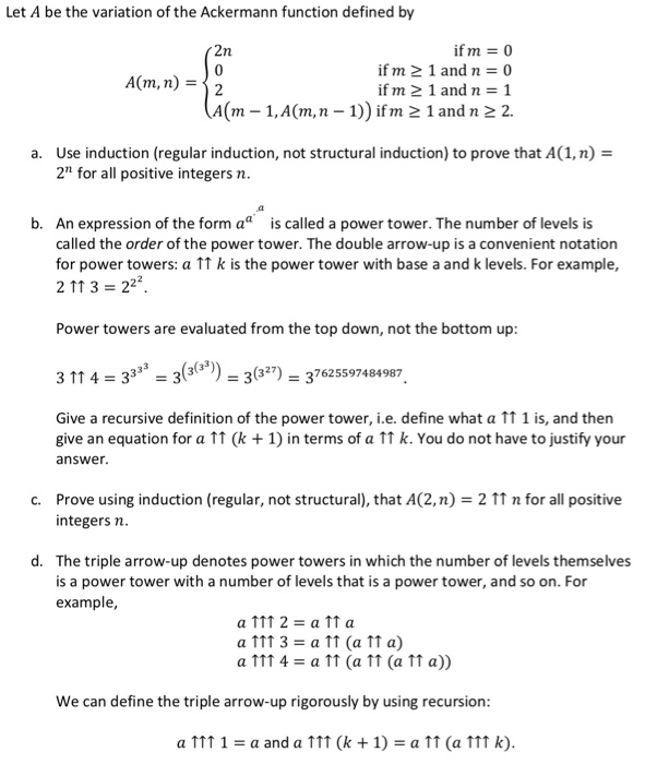 Solved Let A Be The Variation Of The Ackermann Function | Chegg.com